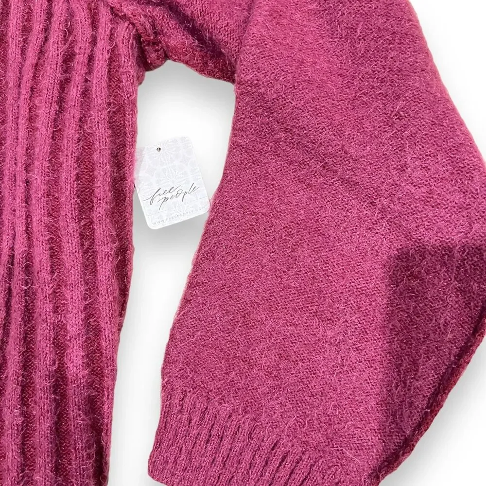 NWT Free People Big City Turtleneck Sweater Mulberry Size L Oversized Fuzzy $168